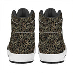 Black And Gold Lotus Pattern Print High Top Leather Sneakers