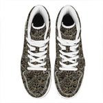 Black And Gold Lotus Pattern Print High Top Leather Sneakers