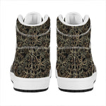 Black And Gold Lotus Pattern Print High Top Leather Sneakers