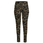 Black And Gold Lotus Pattern Print High-Waisted Pocket Leggings