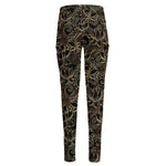Black And Gold Lotus Pattern Print High-Waisted Pocket Leggings