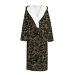 Black And Gold Lotus Pattern Print Hooded Bathrobe