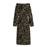 Black And Gold Lotus Pattern Print Hooded Bathrobe