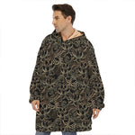 Black And Gold Lotus Pattern Print Hoodie Blanket