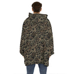 Black And Gold Lotus Pattern Print Hoodie Blanket