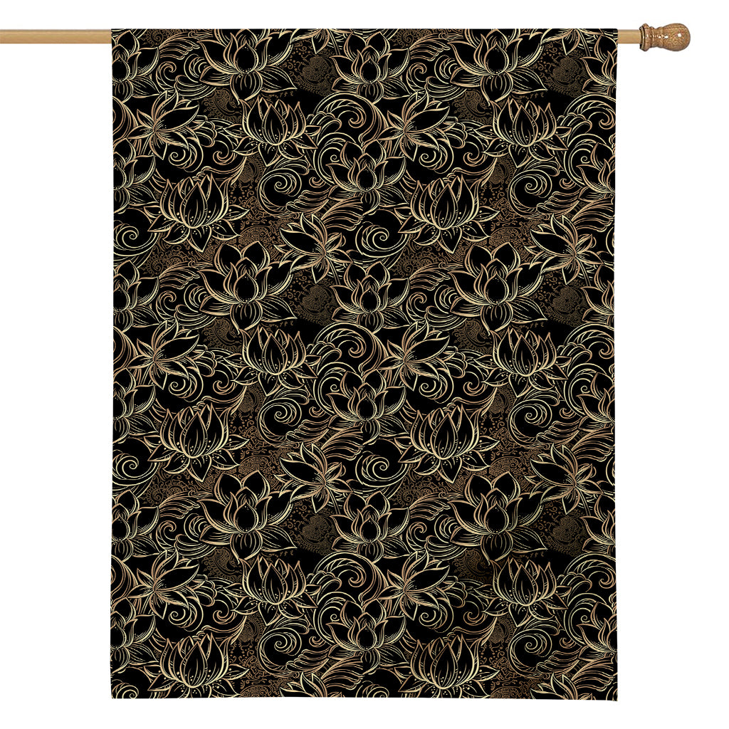 Black And Gold Lotus Pattern Print House Flag