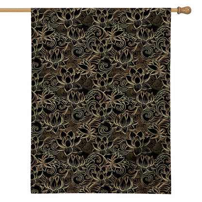 Black And Gold Lotus Pattern Print House Flag