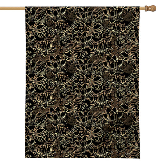 Black And Gold Lotus Pattern Print House Flag