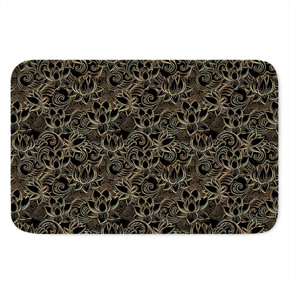 Black And Gold Lotus Pattern Print Indoor Door Mat