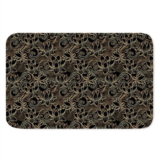 Black And Gold Lotus Pattern Print Indoor Door Mat