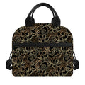 Black And Gold Lotus Pattern Print Insulated Lunch Bag
