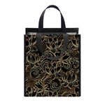 Black And Gold Lotus Pattern Print Insulated Lunch Tote