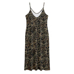 Black And Gold Lotus Pattern Print Jersey Midi Cami Dress