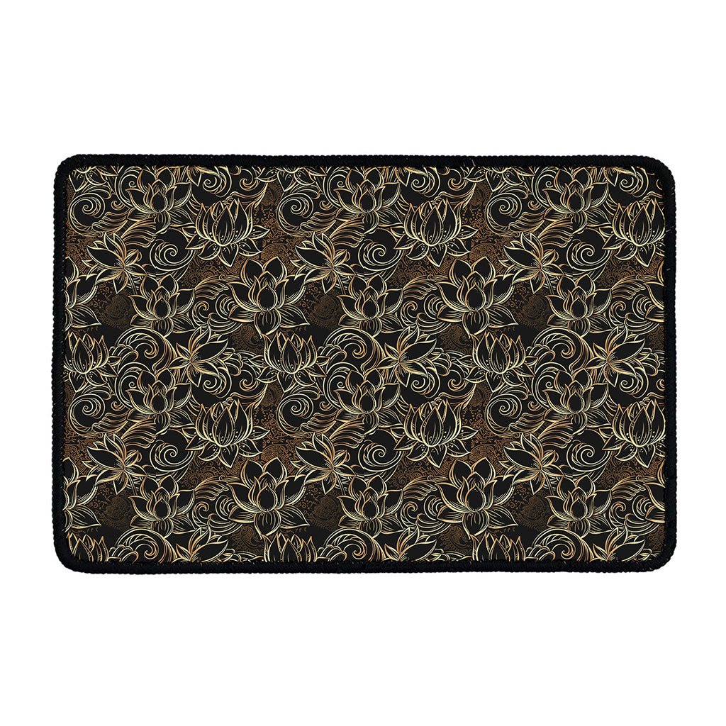 Black And Gold Lotus Pattern Print Kitchen Mat