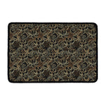 Black And Gold Lotus Pattern Print Kitchen Mat