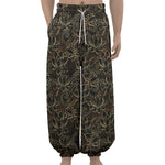 Black And Gold Lotus Pattern Print Lantern Pants