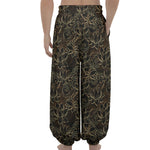 Black And Gold Lotus Pattern Print Lantern Pants