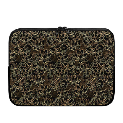 Black And Gold Lotus Pattern Print Laptop Sleeve