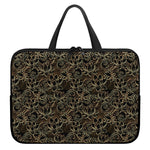 Black And Gold Lotus Pattern Print Laptop Sleeve With Handle