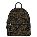 Black And Gold Lotus Pattern Print Leather Backpack