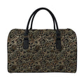 Black And Gold Lotus Pattern Print Leather Duffel Bag