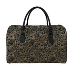 Black And Gold Lotus Pattern Print Leather Duffle Bag