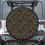 Black And Gold Lotus Pattern Print Leather Spare Tire Cover