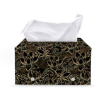 Black And Gold Lotus Pattern Print Leather Tissue Box Cover