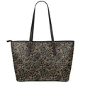Black And Gold Lotus Pattern Print Leather Tote Bag With Zipper