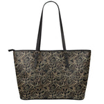 Black And Gold Lotus Pattern Print Leather Tote Bag