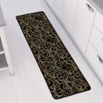 Black And Gold Lotus Pattern Print Long Kitchen Mat