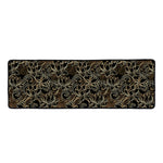 Black And Gold Lotus Pattern Print Long Kitchen Mat