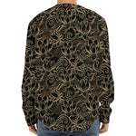 Black And Gold Lotus Pattern Print Long Sleeve Baseball Jersey
