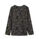 Black And Gold Lotus Pattern Print Long Sleeve Short Coat