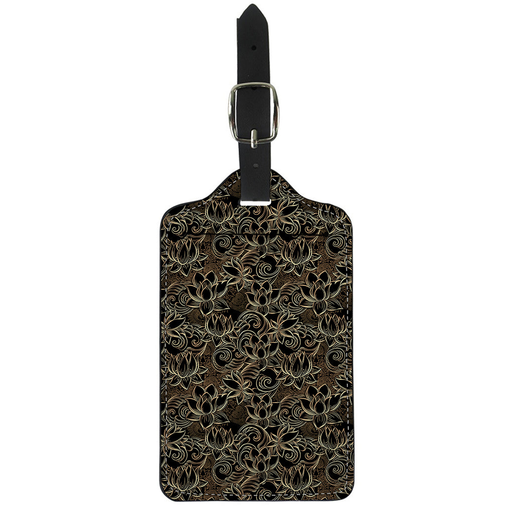 Black And Gold Lotus Pattern Print Luggage Tag