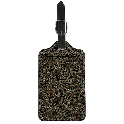 Black And Gold Lotus Pattern Print Luggage Tag