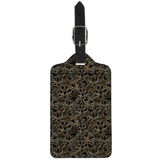 Black And Gold Lotus Pattern Print Luggage Tag