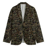 Black And Gold Lotus Pattern Print Men's Blazer