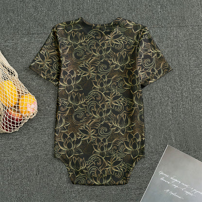 Black And Gold Lotus Pattern Print Men's Bodysuit