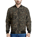 Black And Gold Lotus Pattern Print Men's Bomber Jacket