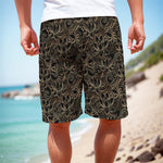Black And Gold Lotus Pattern Print Men's Cargo Shorts