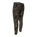 Black And Gold Lotus Pattern Print Men's Compression Pants