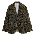 Black And Gold Lotus Pattern Print Men's Cotton Blazer