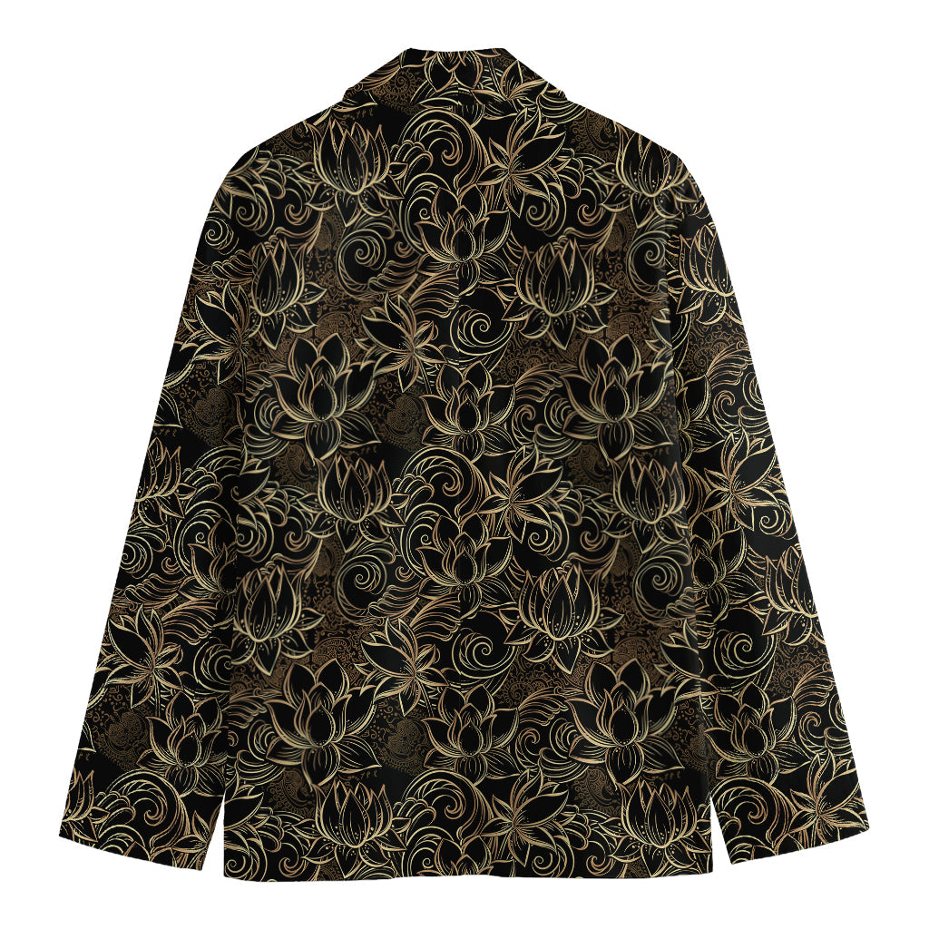 Black And Gold Lotus Pattern Print Men's Cotton Blazer