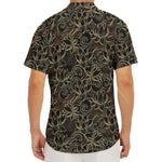 Black And Gold Lotus Pattern Print Men's Deep V-Neck Shirt