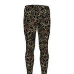 Black And Gold Lotus Pattern Print Men's leggings