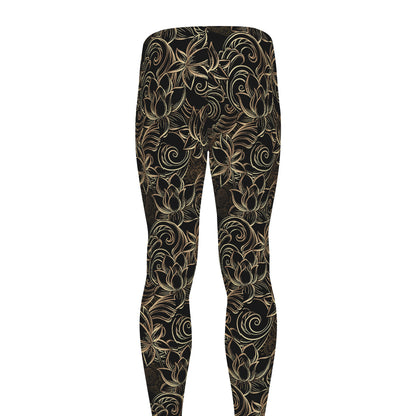 Black And Gold Lotus Pattern Print Men's leggings