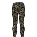 Black And Gold Lotus Pattern Print Men's leggings