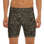 Black And Gold Lotus Pattern Print Men's Long Boxer Briefs
