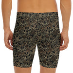 Black And Gold Lotus Pattern Print Men's Long Boxer Briefs